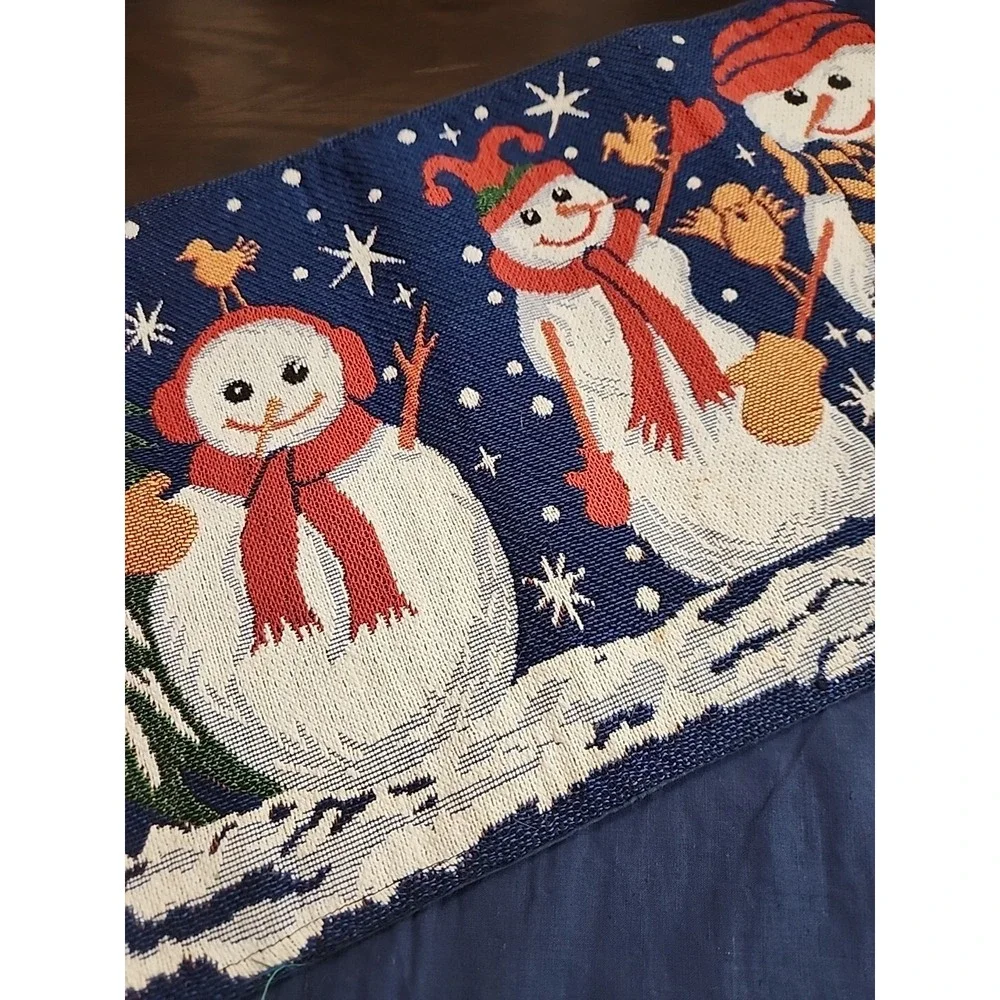 Christmas Tapestry Table Runner Snowman Winter Scene 72x13 Holiday Table Setting